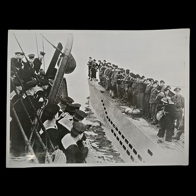 Original WWII Press Photograph – German U-Boat U-249 Surrendering at Weymouth, May 1945. Item 