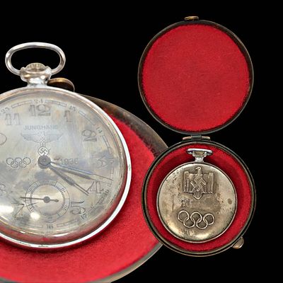 Commemorative pocket watch, Berlin 1936 Olympic Games, by Junghans, Nazi Germany, Third Reich. I 