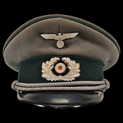 WWII Nazi German Mountain Troop, JAGER, Officer visor cap, featuring the iconic eagle. Item 