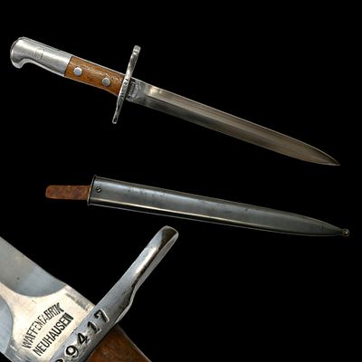 A Swiss Model 1918 Bayonet by Waffenfabrik Neuhausen, Serial Number 129417. Item details 