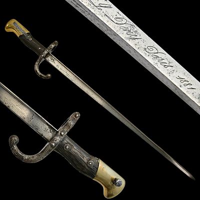 A French Model 1874 "Gras" Bayonet by L Deny, Paris, Dated 1881. Item details 
Description 
A 