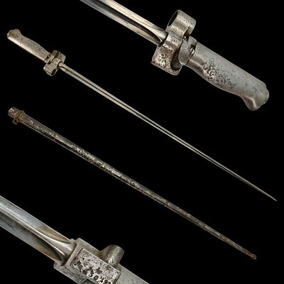 A Original French WWI Lebel M.1886/93/16 "Rosalie" Cruciform Bayonet with Original Steel Scabbard. 