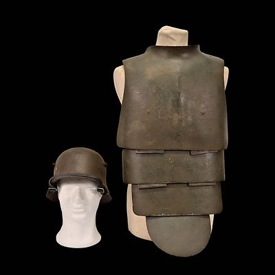Rare German WWI Trench Armor Set (Sappenpanzer and Stahlhelm M1916), ca. 1916 – 1918. Item 