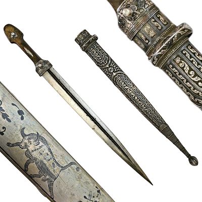 Caucasian Dagger "KAMA" with scabbard, Silver and Niello, Russian Empire, Probably Dagestan, c 1900.