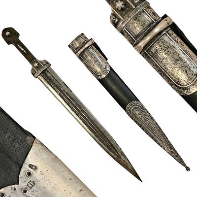 A Caucasian Dagger "KAMA" with scabbard, Silver and Niello, Russian Empire, Stamped "84", circa 