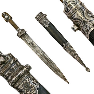 Caucasian Dagger "KAMA" with scabbard, Silver and Niello, Russian Empire, Probably Dagestan, c 1900.
