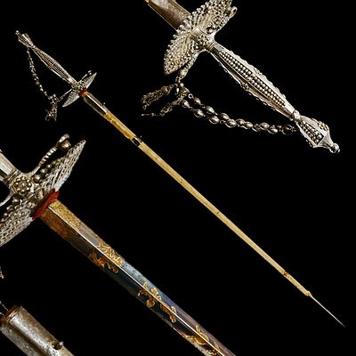 A Fine English, 1770 - 1790, Cut-Steel Small Sword with Original Parchment Scabbard. Item 