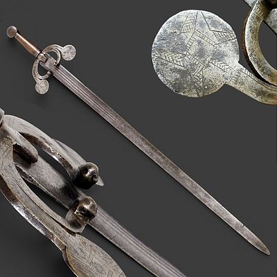 A Extra Rare Portuguese or Lusitanian "Crab-Guard" or "Balls" Sword, 15th/16th Century. Item 