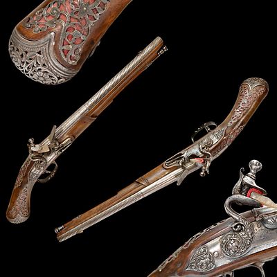 A beautiful pair of flintlock pistols, Lazarino Cominazzo, Brescia, second half of the 17th century.