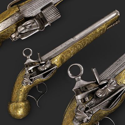 A Rare Catalan, Brass Engraved Casing Flintlock Pistol from Ripoll, Circa 1690. Item details 