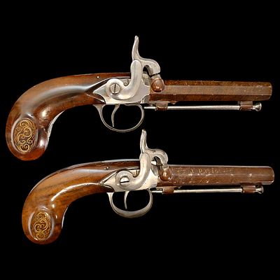 A Rare Pair Of Travel Percussion Pistols, Gold Inlaid, Lepage, Paris, First Half Of The 19th 