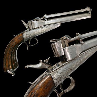 A Extra Rare Belgian Multi-Shot Gravity-Fed "Rocket Ball" Pistol by Victor Colette, Li&egrave;ge 