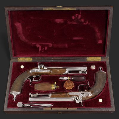 A Fine Cased Pair of French Percussion Pistols by A. Camus, Paris, Mid-19th Century. Item 