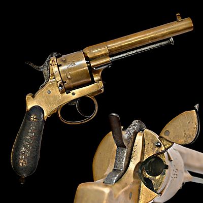 A Rare Belgian Brass-Framed Lefaucheux System Pinfire Revolver, maritime-adapted variant, Circa 1850