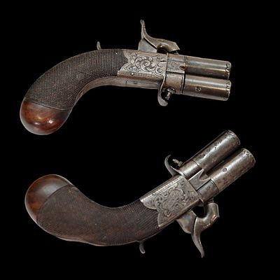 A Rare Pair of Double Barreled, Percussion Pocket Pistols by Blanch, London, circa 1835. Item 