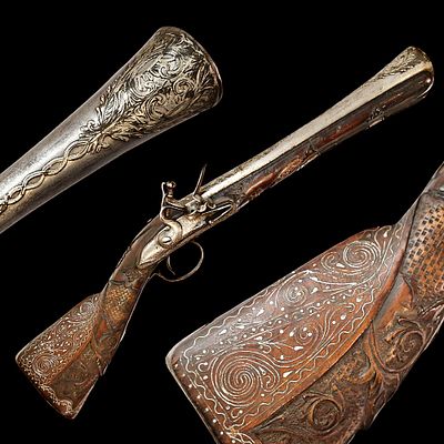 Rare extra quality Ottoman, flintlock, blunderbuss, tromblon, Turkey, early 19th century. Item 