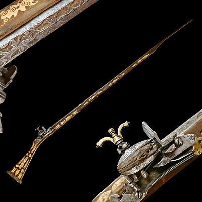 A 19th Century Algerian Miquelet-Lock Musket (Moukhala) with Inlaid Stock and engraved barrel. I 