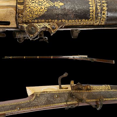 Indian Matchlock Gun, Torador, gold kofgari, probably Jaipur, Rajsthan, 18th century. Item 