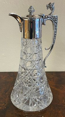 Quality Cut Glass / Silverplated Claret Jug - 28cm high
