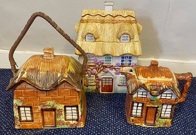 3 Porcelain Cottage Ware Items And A Masons Jug