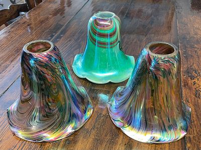A Pair Of Vaselin Glass Light Shades And One Other
