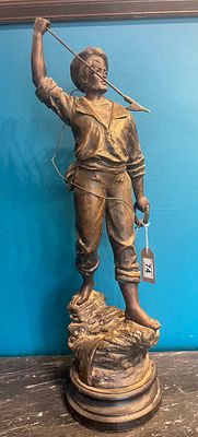 A Large Bronzed Fisherman Figure - 66cm high
