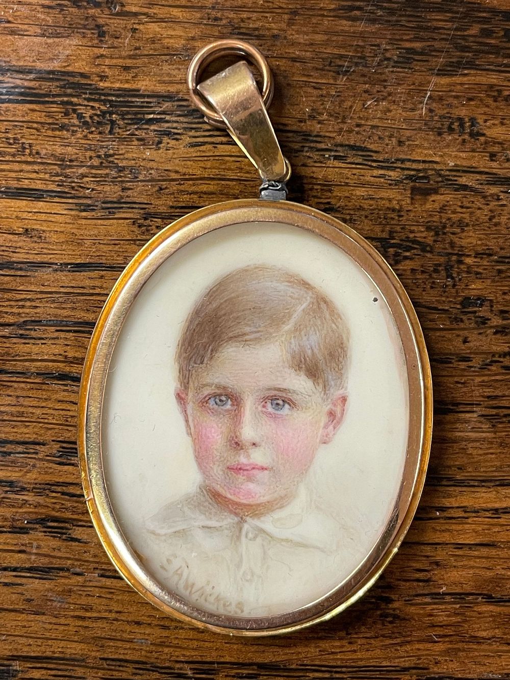 Lot 335 – An Antique Miniature Portrait Pendant Signed E. A. Wickes