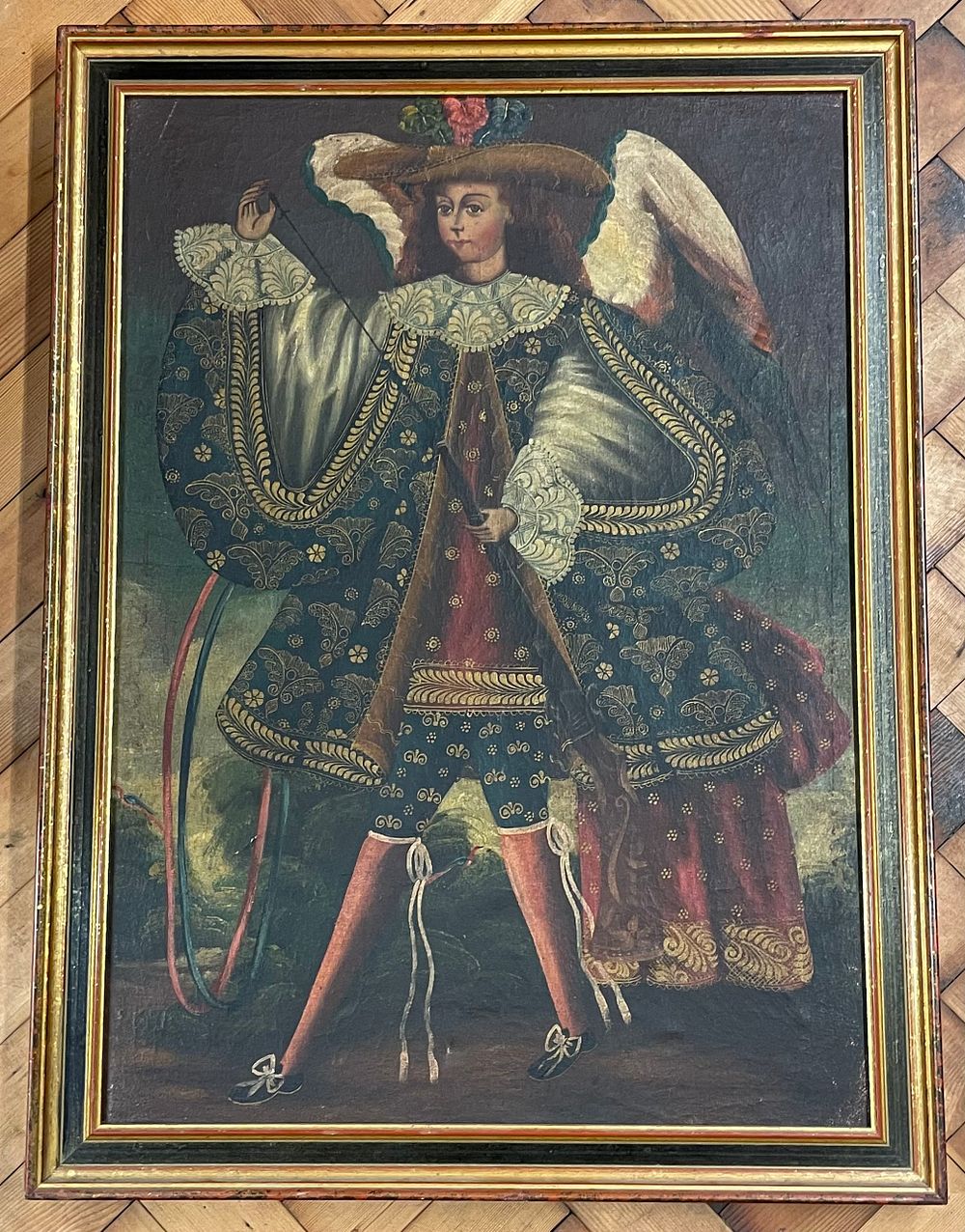 Lot 348 – Cuzco School Style Angel Arcabucero Oil on Canvas, 20th Century