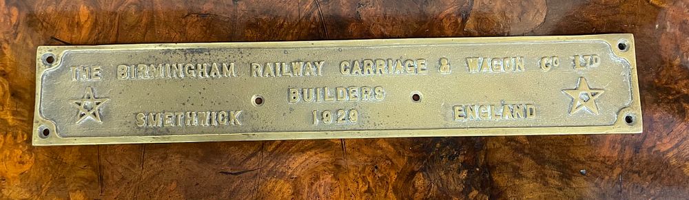 Lot 366 – Birmingham Railway Carriage & Wagon Co Ltd Brass Railway Builder’s Plate Dated 1929
