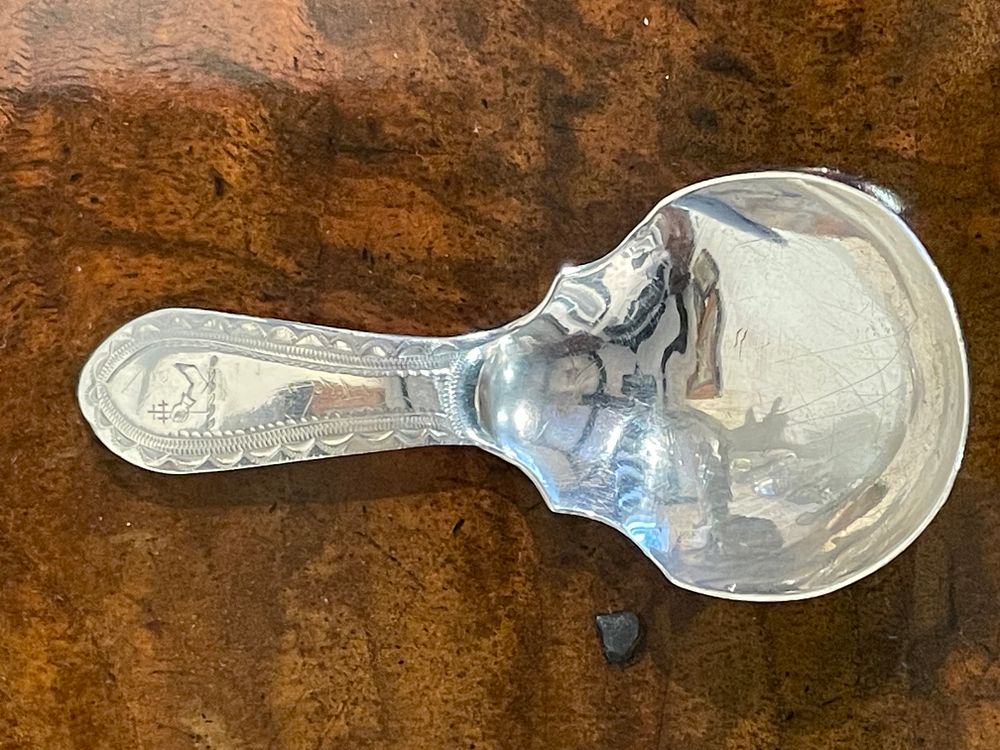Lot 370 – Irish George III Sterling Silver Bright-Cut Caddy Spoon, Dublin, Maker Thomas Townsend