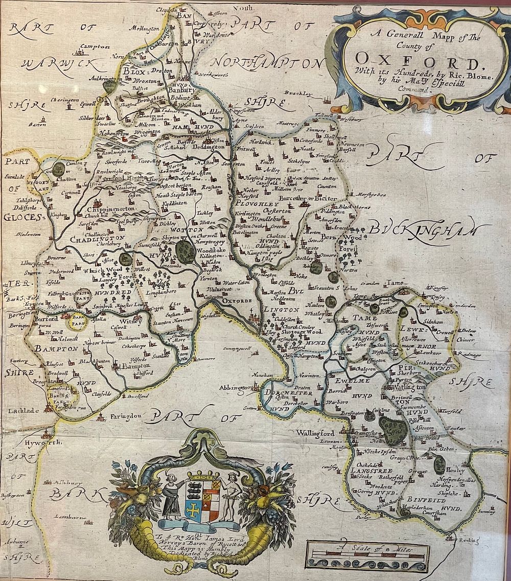 Lot 154 – Richard Blome Hand-Colored Engraved Map of Oxfordshire circa 1673