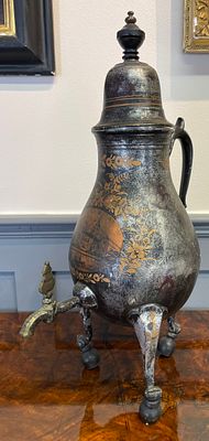 A 19th Century Rare Dutch Pewter Coffee Pot With Painted Castle Scene