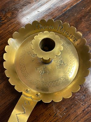 An Arts and Crafts Style Brass Good Night Chamberstick Candle Holder. This Arts and Crafts style 