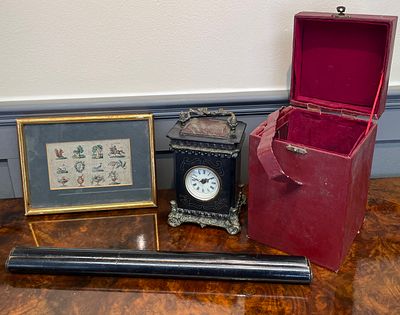 Victorian Style Black Slate and Marble Carriage Clock with Travel Case and Accessories. This lot 