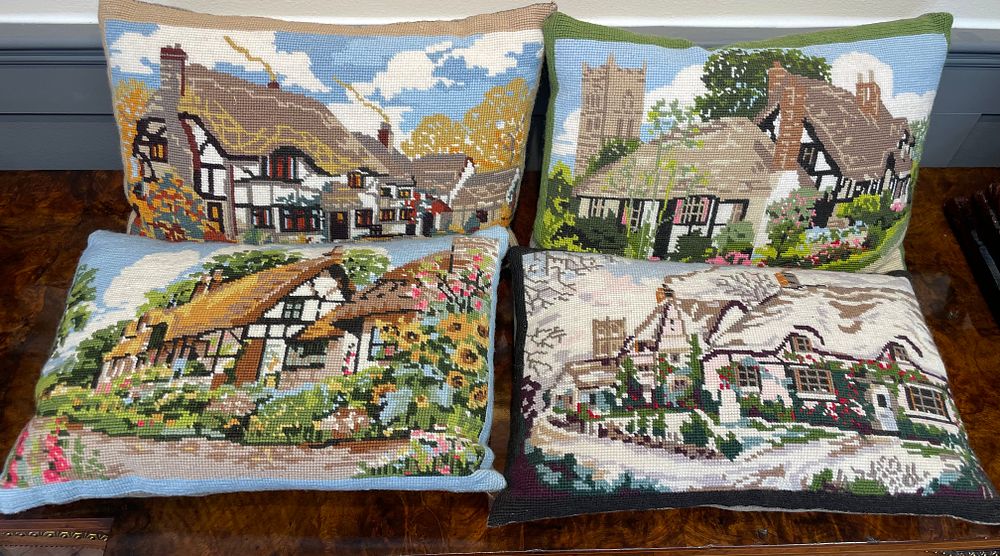 Lot 171 – A Set of Seasonal Cottage Needlepoint Pillows