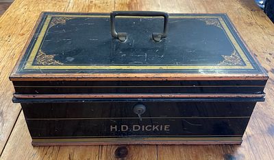 Antique Milners Safe Company Japanned Metal Deed Box with Personalized Inscription. A 