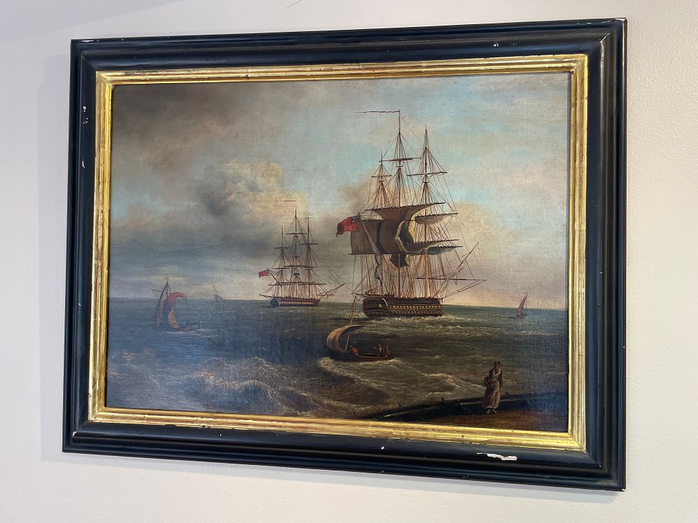 Lot 128 – Attributed to John Wilson Carmichael (British, 1800-1868), British Man-of-War off the Needles