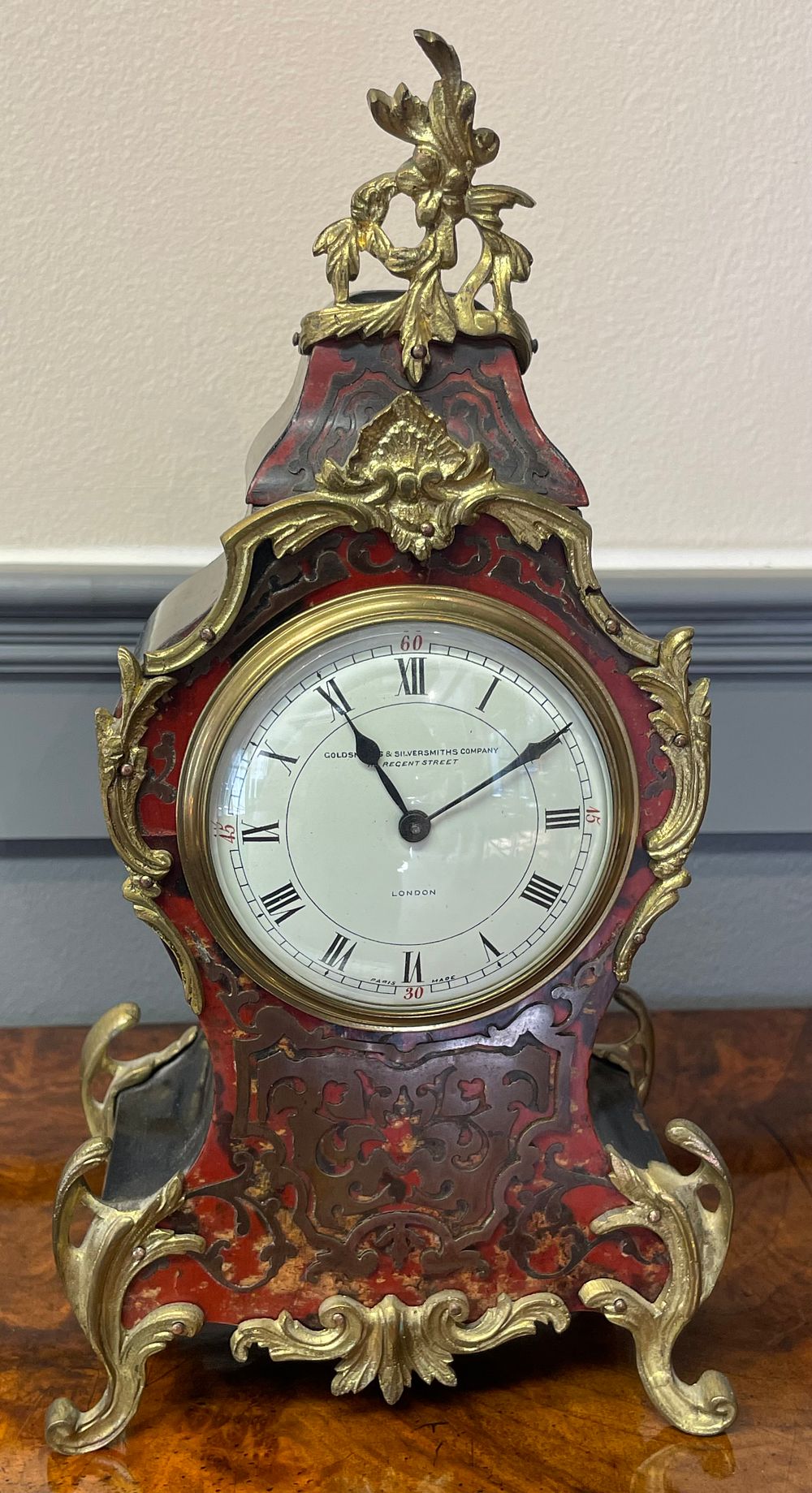 Lot 192 – French-Made Louis XV Style Boulle Mantel Clock for Goldsmiths and Silversmiths Company