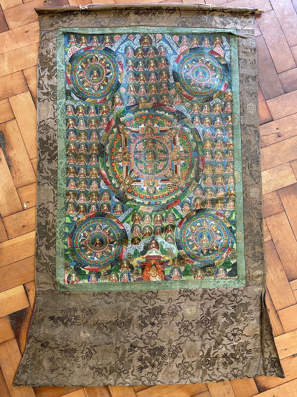 Lot 45 – Tibetan Buddhist Five-Mandala Thangka Scroll Painting