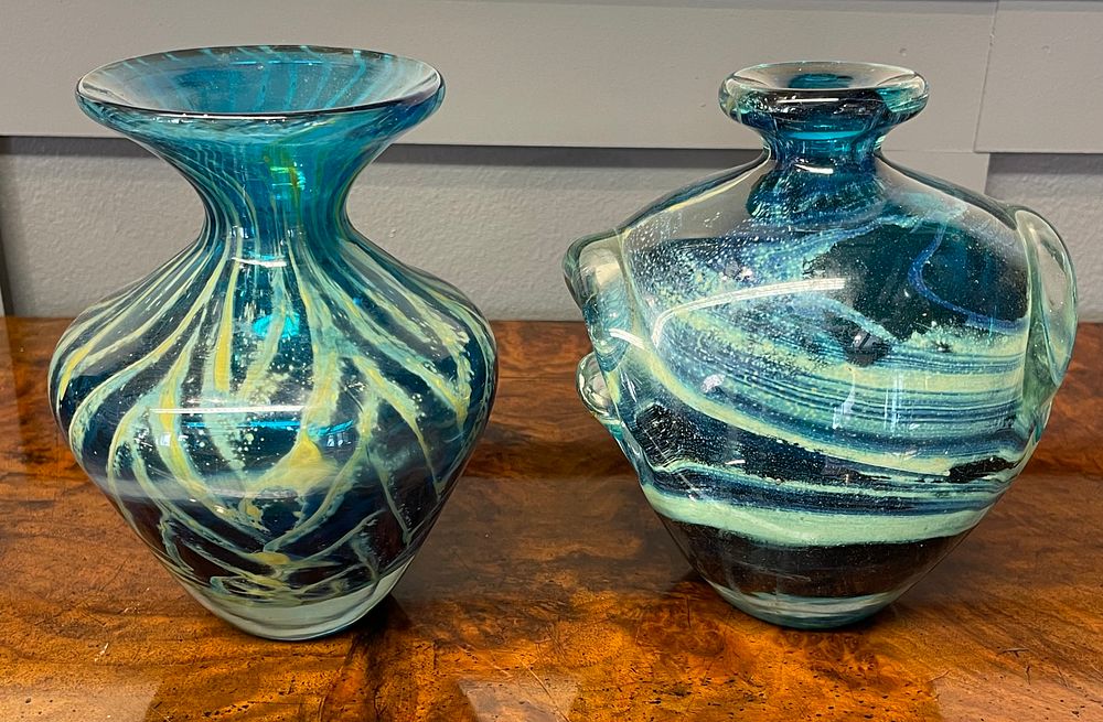 Lot 267 – A Pair of Mdina Signed Studio Art Glass Vases