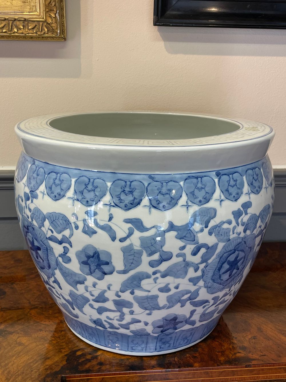 Lot 61 – Large Chinoiserie Style Blue and White Porcelain Fish Bowl Planter