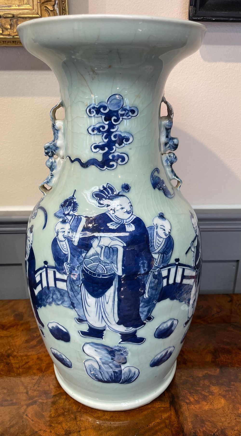 Lot 62 – Late 19th Century Chinese Blue and White Crackle-Glaze Celadon Porcelain Vase