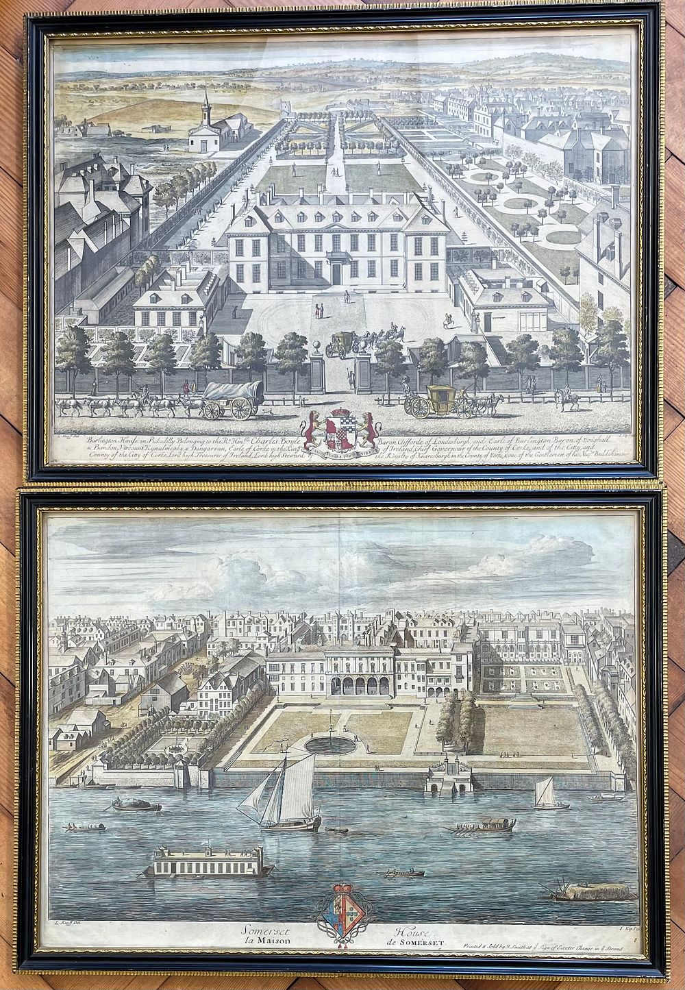 Lot 133 – Johannes Kip after Leonard Knyff, A Pair of Hand-Colored Engravings of Burlington House and Somerset House