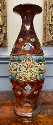 Doulton Lambeth Art Nouveau Salt-Glazed Stoneware Vase by Elizabeth Adams. A late 19th-century 