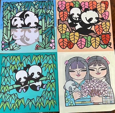 Contemporary Chinese School, A Group of Folk Art Style Paintings. A group of paintings on paper 