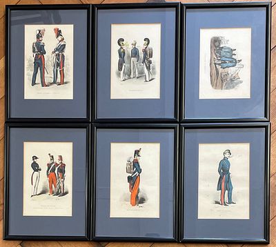 A Set of Six French Second Empire Hand-Colored Military Uniform Lithographs by Louis Lassalle 