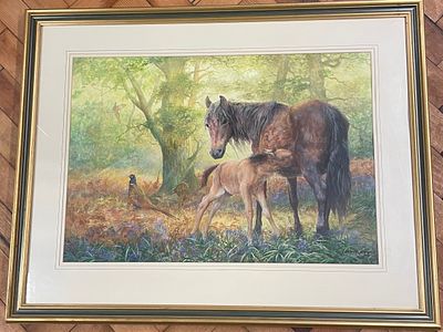 Spencer Roberts (British, 1934-1997), Mare and Foal in a Woodland Setting, 1992. A framed 