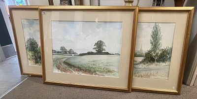 Three Large Framed Original Watercolour Landscape Scenes