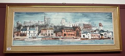 A Large Contemporary Oil On Board Toward Windsor Castle by J. King 136.7cm width
