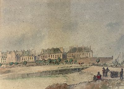 An Original Detailed Signed Watercolour Of A French Scene, Possible Saint Malo Approx 55cm x 46cm